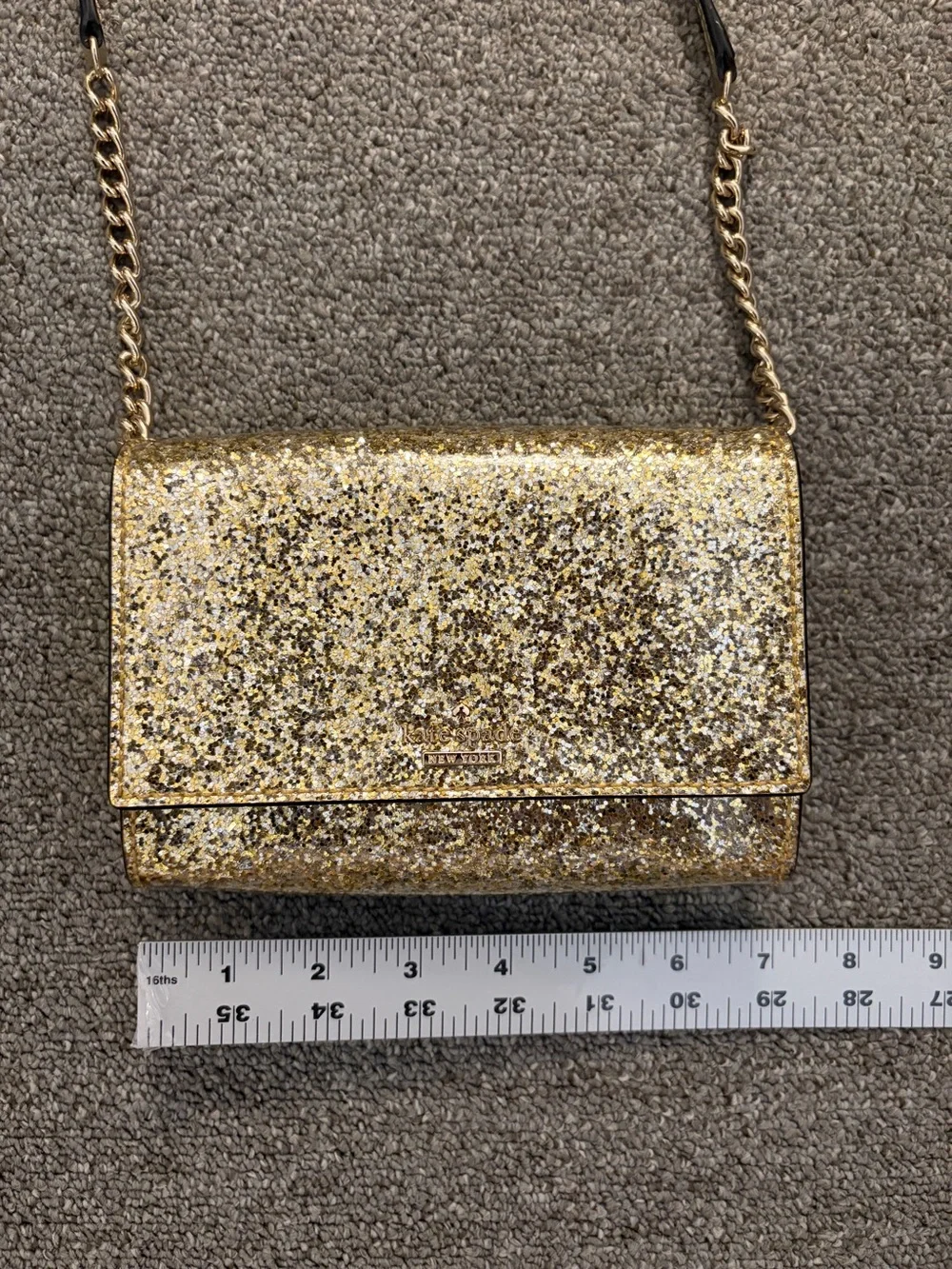 kate spade Gold Glitter Crossbody with Chain Strap